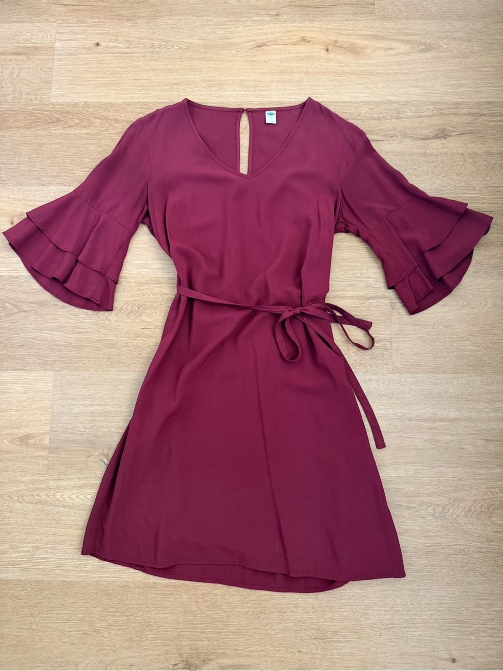 Old Navy Burgundy Ruffle-Sleeve Tie-Waist Mini Dress